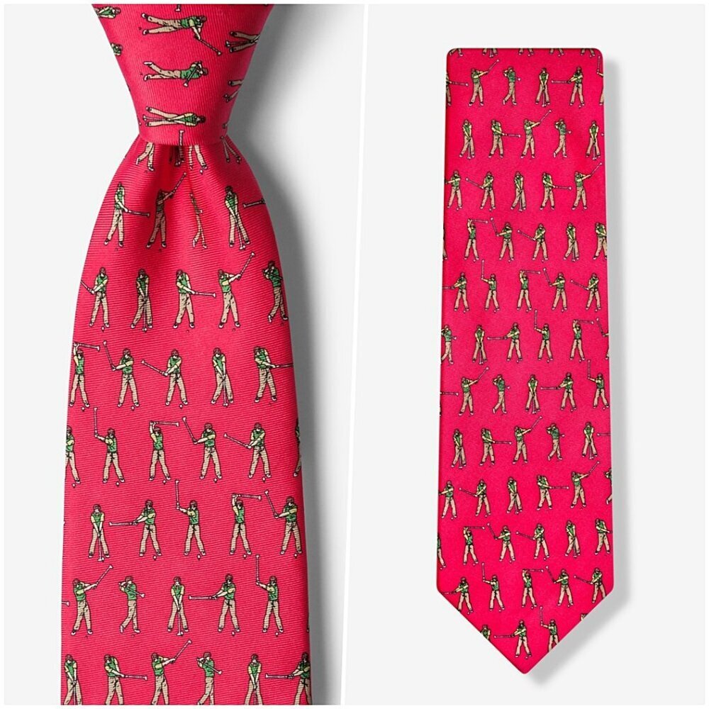 Alynn Mens Perfect Swing Red Silk Party Neck Tie Golf Lover Suit Accessory